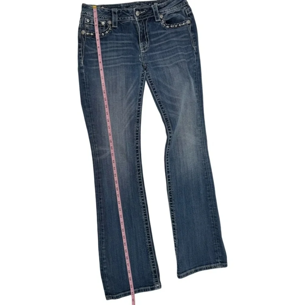 MISS ME 28 *FLAW Bootcut Jeans Blue Mid Rise Rhinestone Embellished Y2K MV5190B7